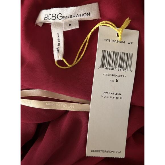 NWT BCBGeneration Satin One Shoulder Red Berry Cocktail Party Dress 8 - Picture 6 of 7